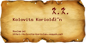 Kolovits Koriolán névjegykártya